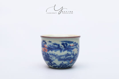 Chinese Traditional Landscape KungFu Teacup with Ice Crackle Pattern