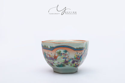 Chinese Tradition Hexagonal Tea Bowl - Hundred Children Celebrating Longevity Painting