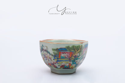 Chinese Tradition Hexagonal Tea Bowl - Hundred Children Celebrating Longevity Painting