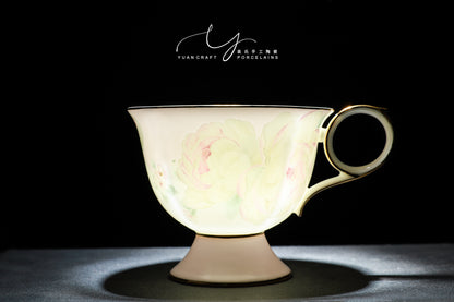 Fresh Pinkish Peony Flower Teacups & Saucers Sets for Two