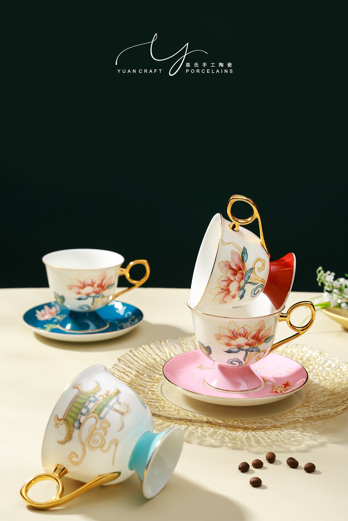 Flowers Bloom In Prosperity Red Cup & Saucer