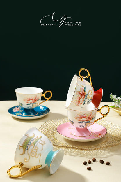 Flowers Bloom In Prosperity Dark Blue Cup & Saucer