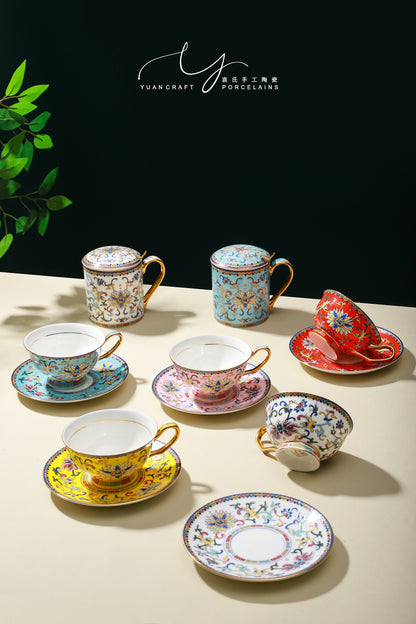 Traditional Chinese Ancient Imperial White Famille-rose Teacup & Saucer