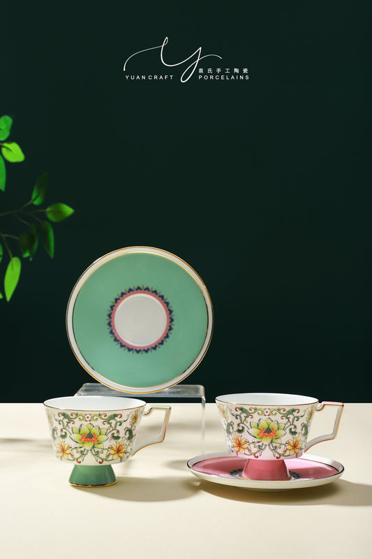 Lotus Intertwined Branch Pattern  Teacups & Saucers Sets for Two