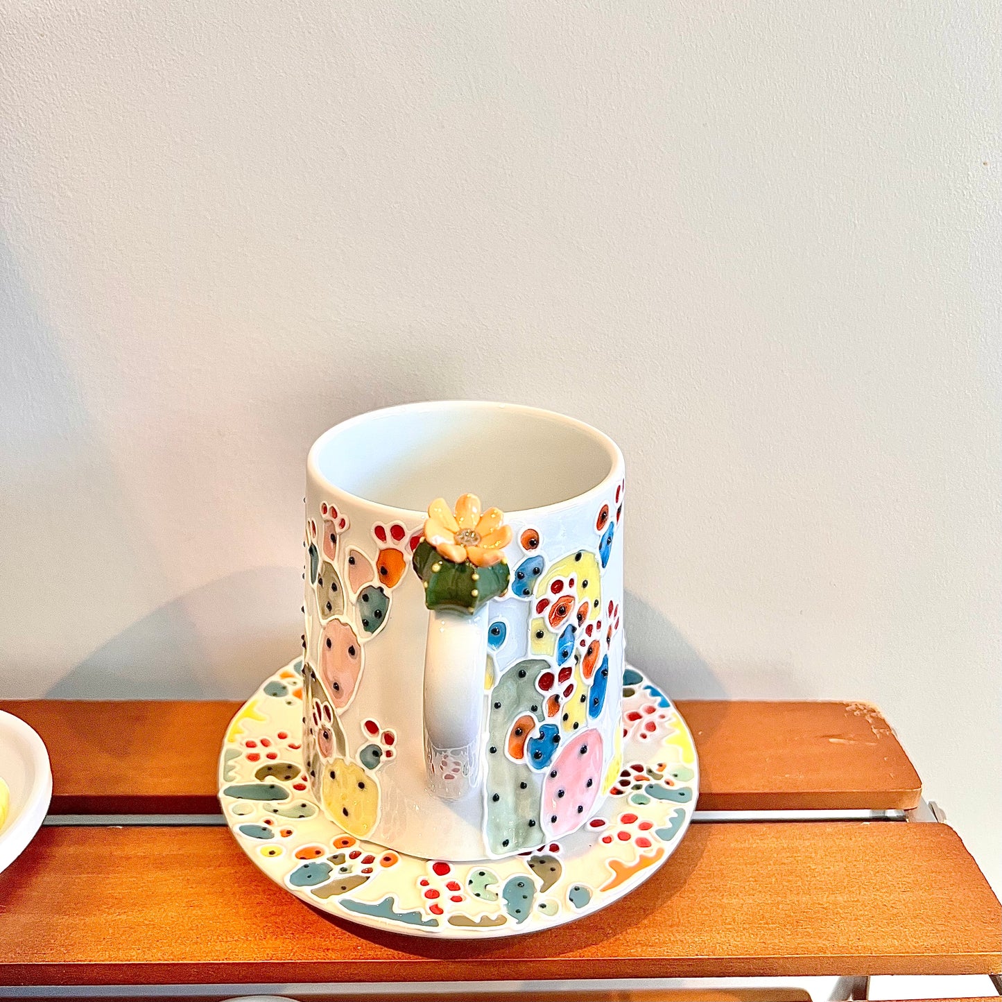 Handmade Cactus Mug Set with Cat Spoon