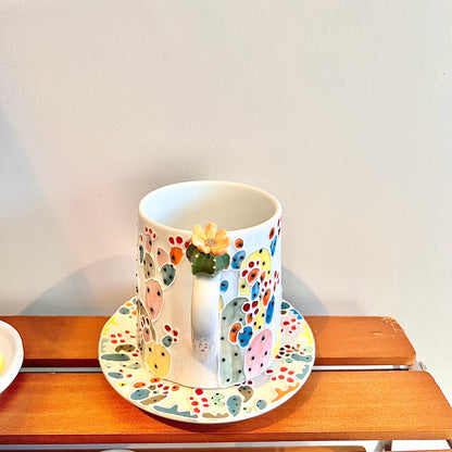 Handmade Cactus Mug Set with Cat Spoon