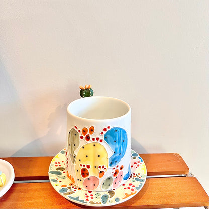 Handmade Cactus Mug Set with Cat Spoon