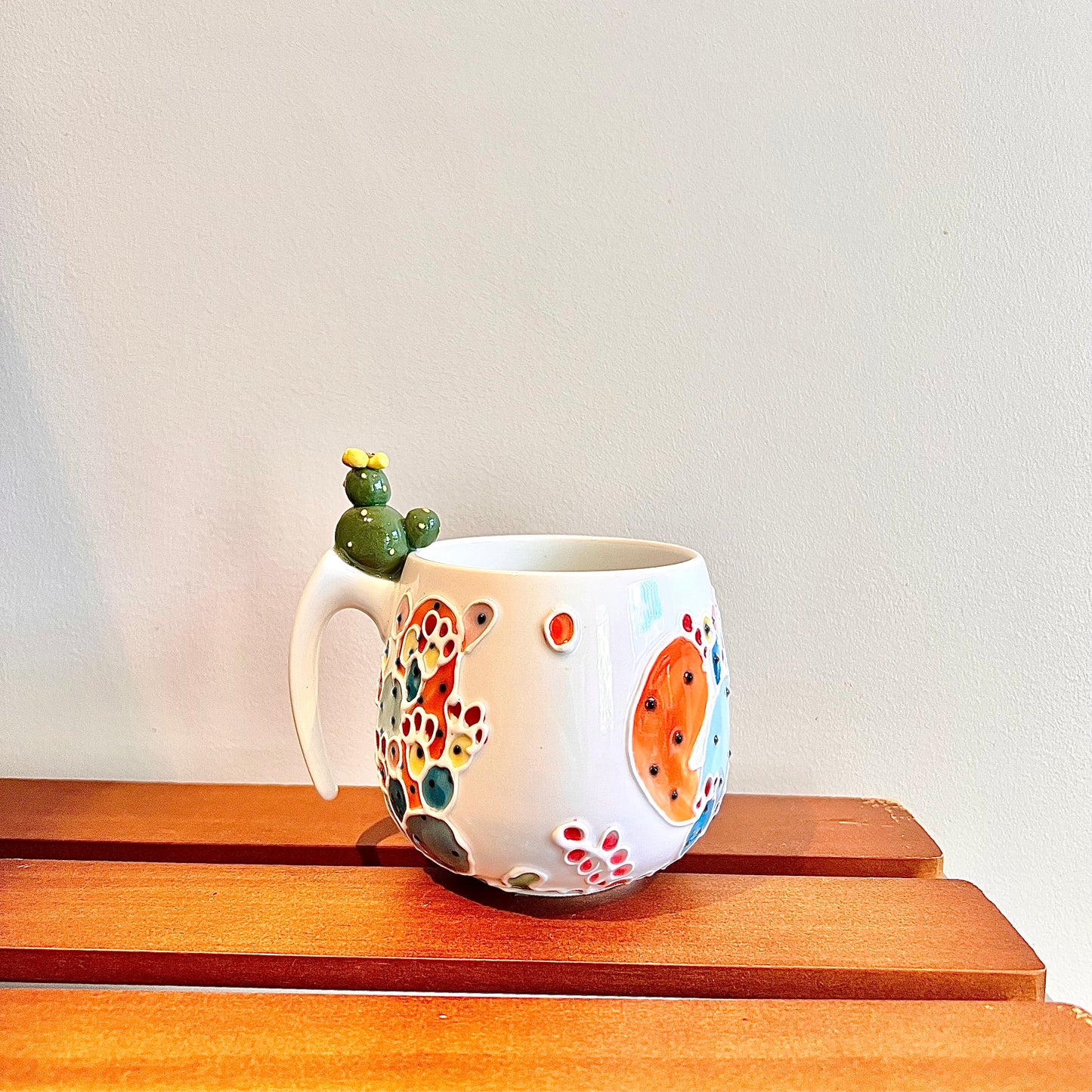 Handmade Cactus Mug with Cat Spoon