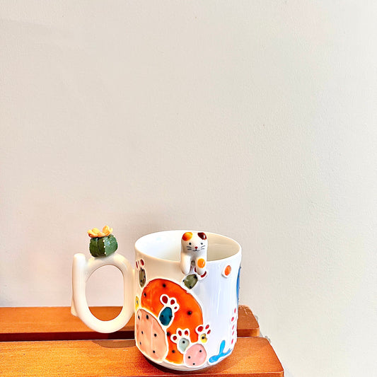 Handmade Cactus Mug with Cat Spoon