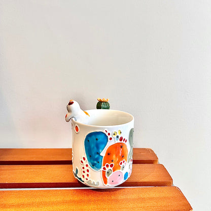 Handmade Cactus Mug with Cat Spoon