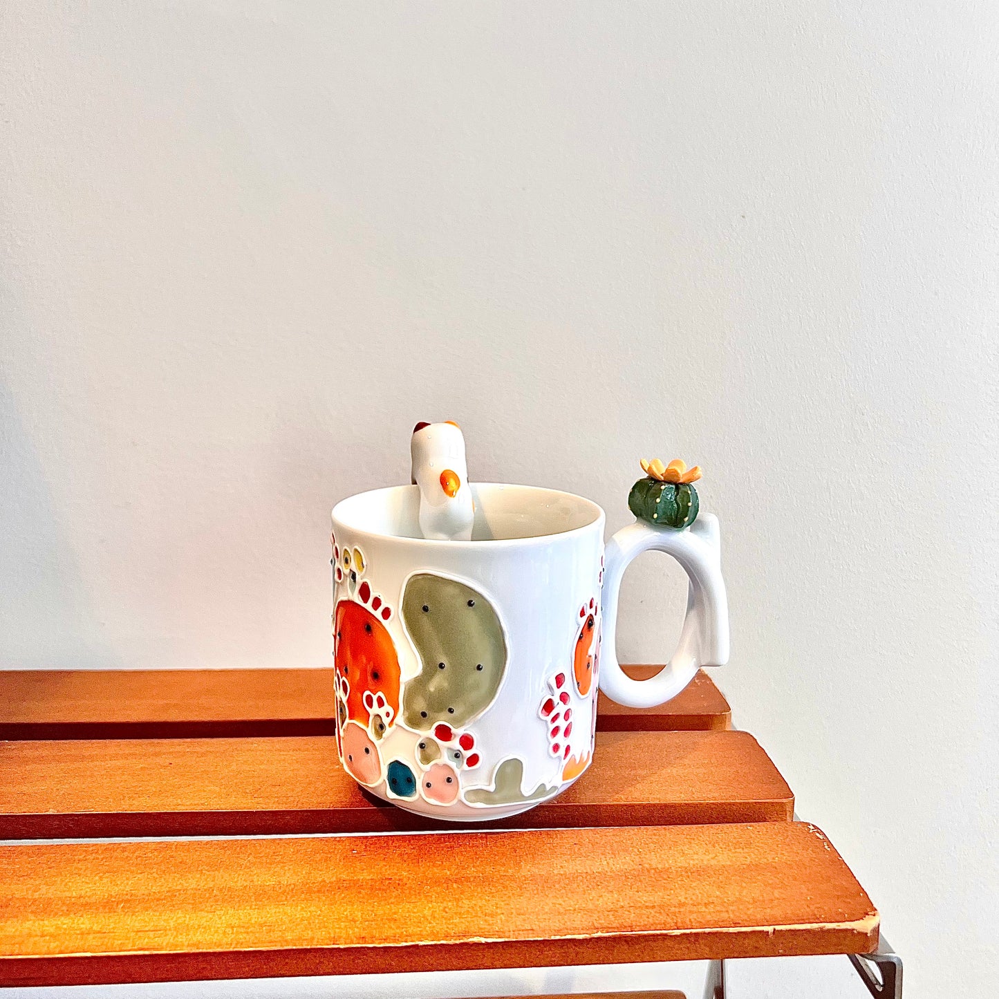 Handmade Cactus Mug with Cat Spoon