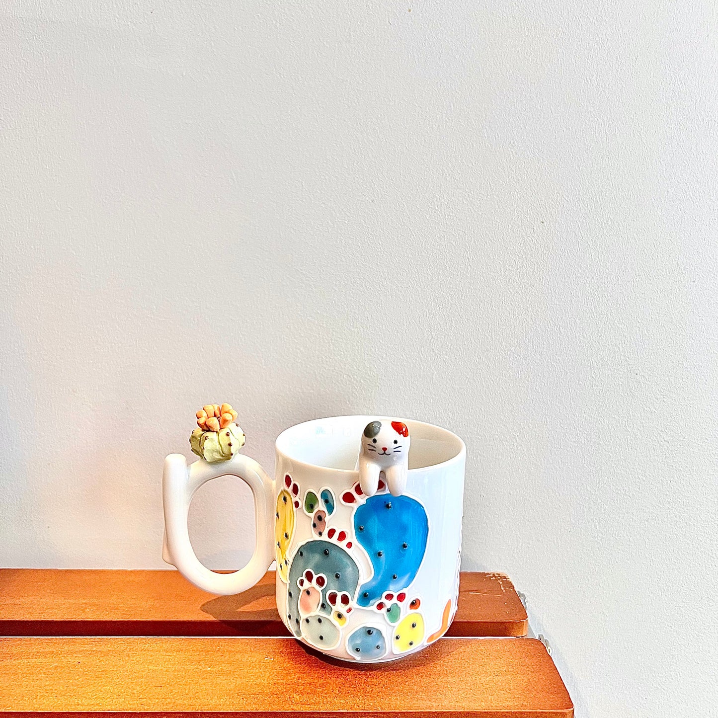 Handmade Cactus Mug with Cat Spoon