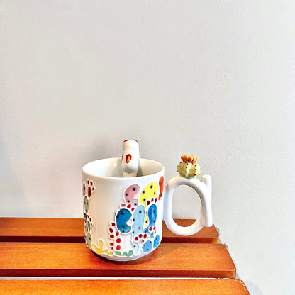 Handmade Cactus Mug with Cat Spoon