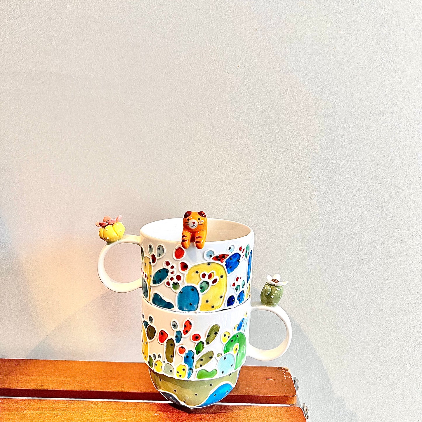 Handmade Cactus Mug with Cat Spoon