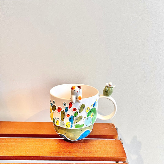 Handmade Cactus Mug with Cat Spoon