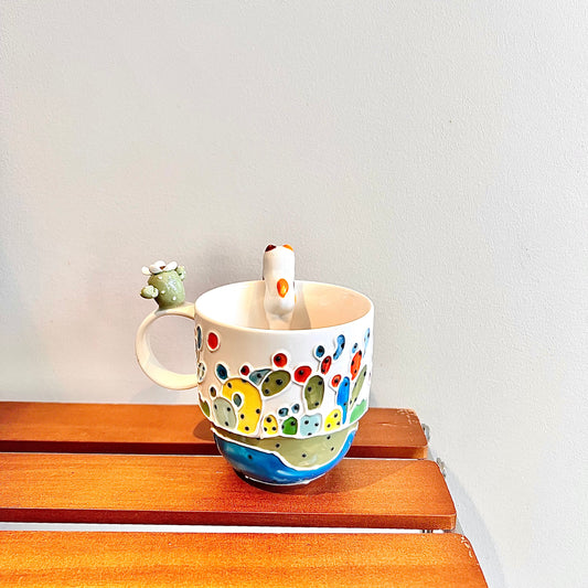 Handmade Cactus Mug with Cat Spoon