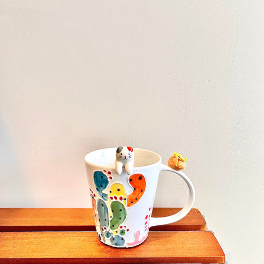 Handmade Cactus Mug with Cat Spoon