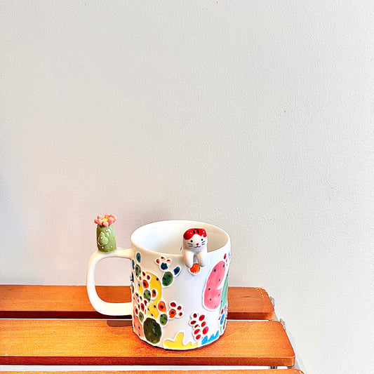 Handmade Cactus Mug with Cat Spoon