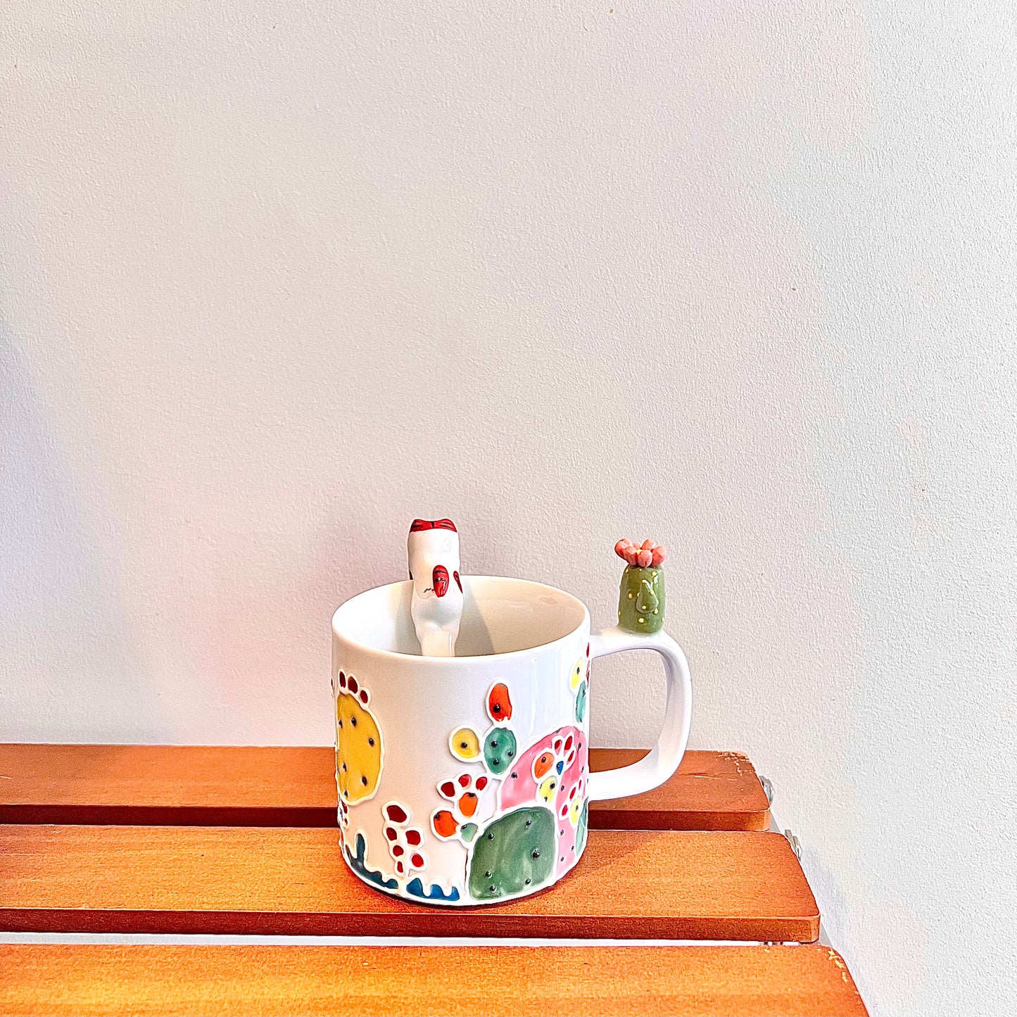 Handmade Cactus Mug with Cat Spoon