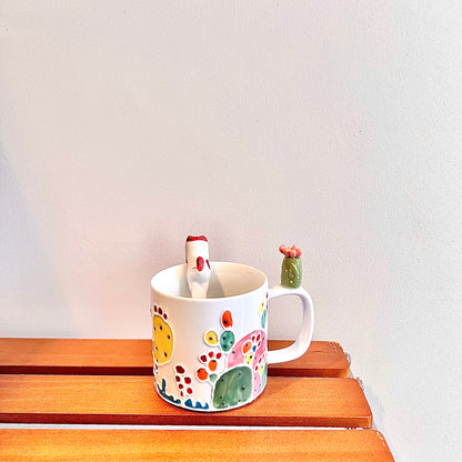 Handmade Cactus Mug with Cat Spoon