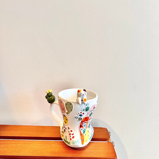 Handmade Cactus Mug with Cat Spoon