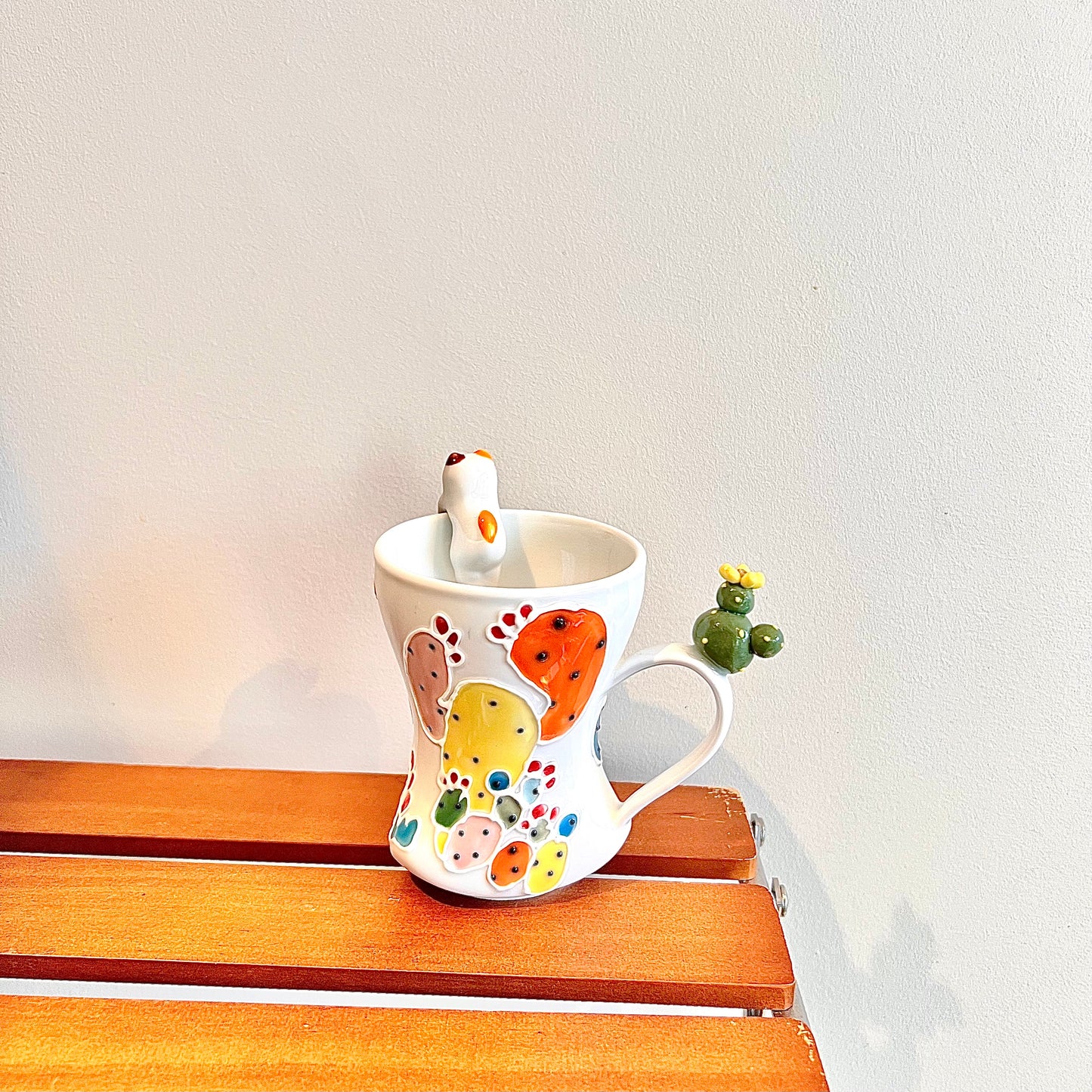 Handmade Cactus Mug with Cat Spoon