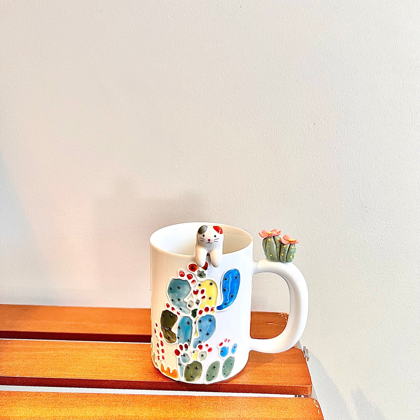 Handmade Cactus Mug with Cat Spoon