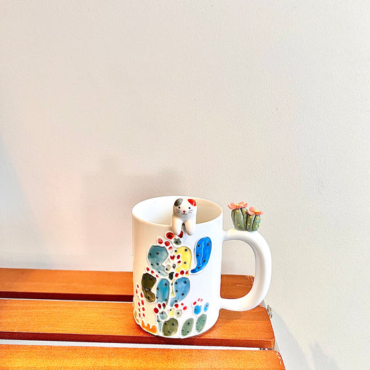 Handmade Cactus Mug with Cat Spoon