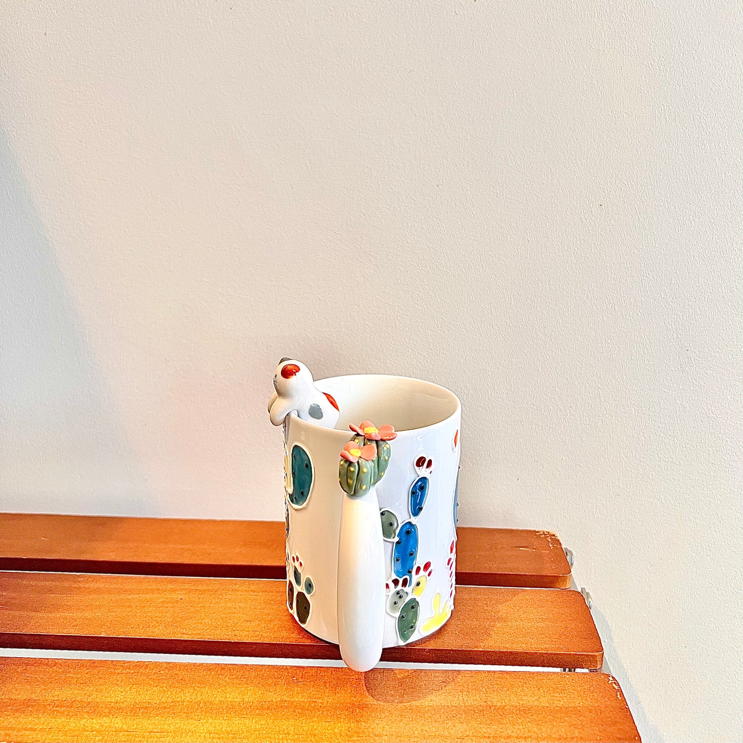 Handmade Cactus Mug with Cat Spoon