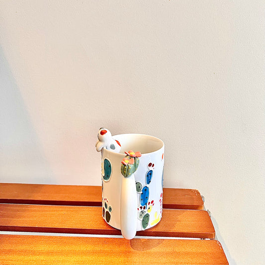 Handmade Cactus Mug with Cat Spoon