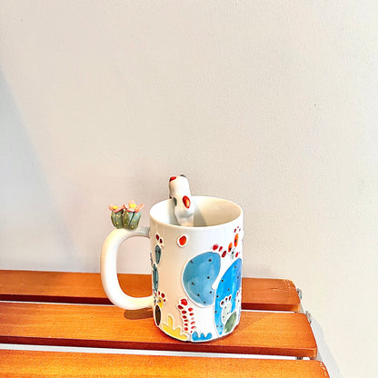 Handmade Cactus Mug with Cat Spoon