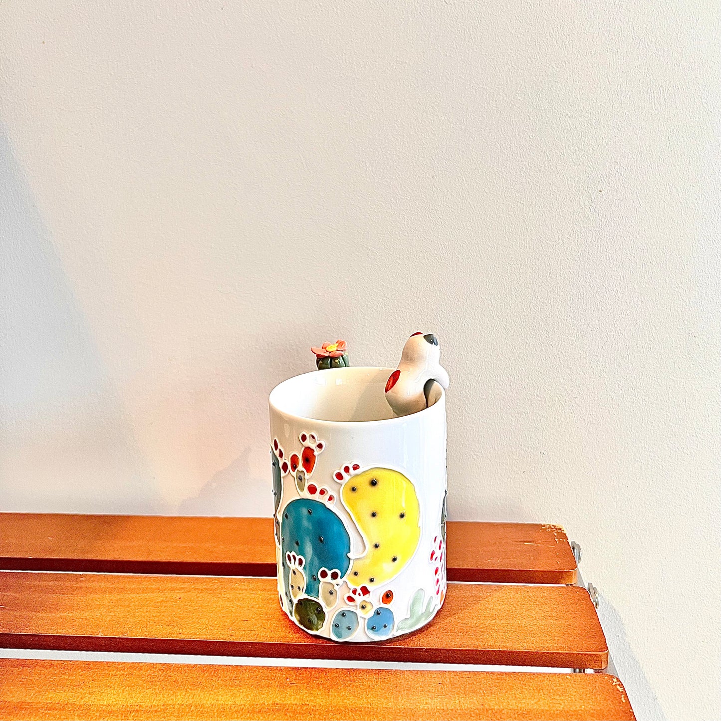 Handmade Cactus Mug with Cat Spoon