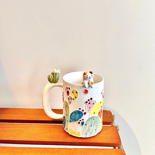 Handmade Cactus Mug with Cat Spoon