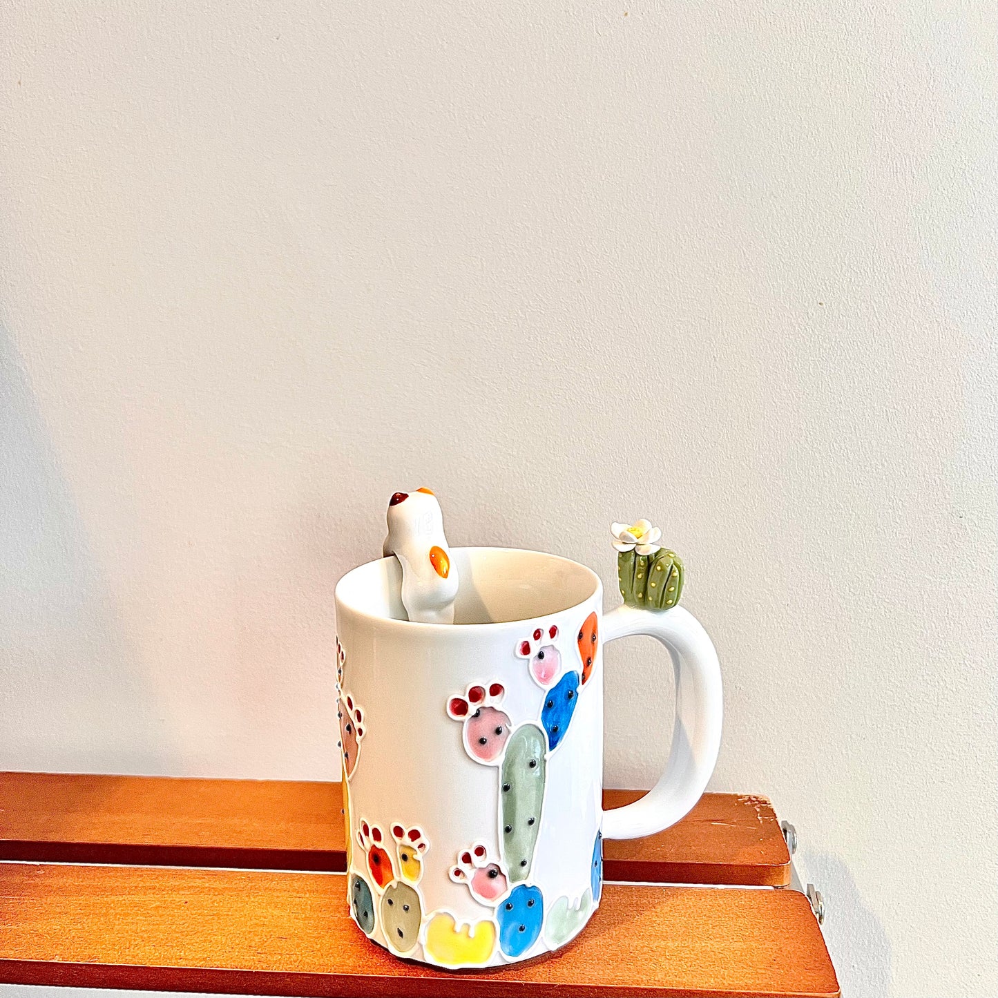 Handmade Cactus Mug with Cat Spoon