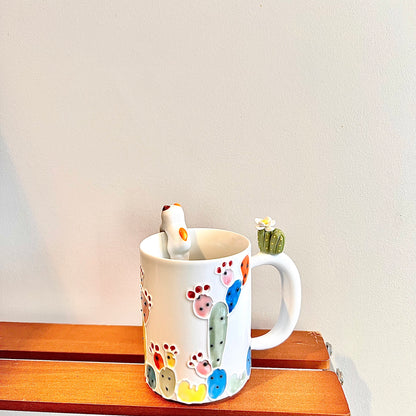 Handmade Cactus Mug with Cat Spoon