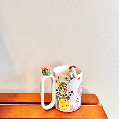 Handmade Cactus Mug with Cat Spoon
