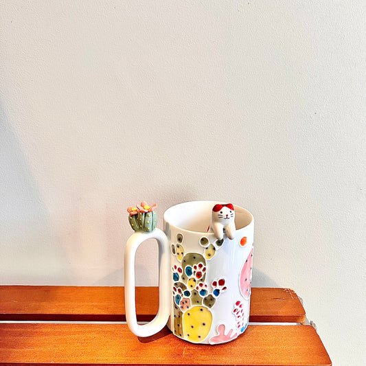 Handmade Cactus Mug with Cat Spoon