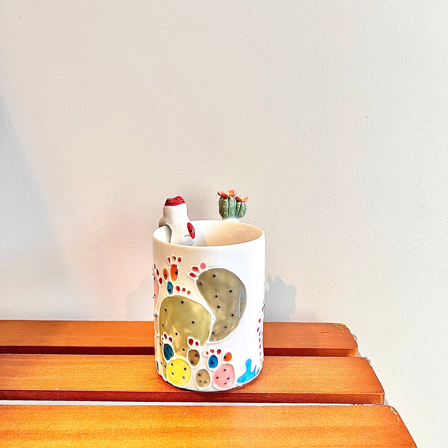 Handmade Cactus Mug with Cat Spoon