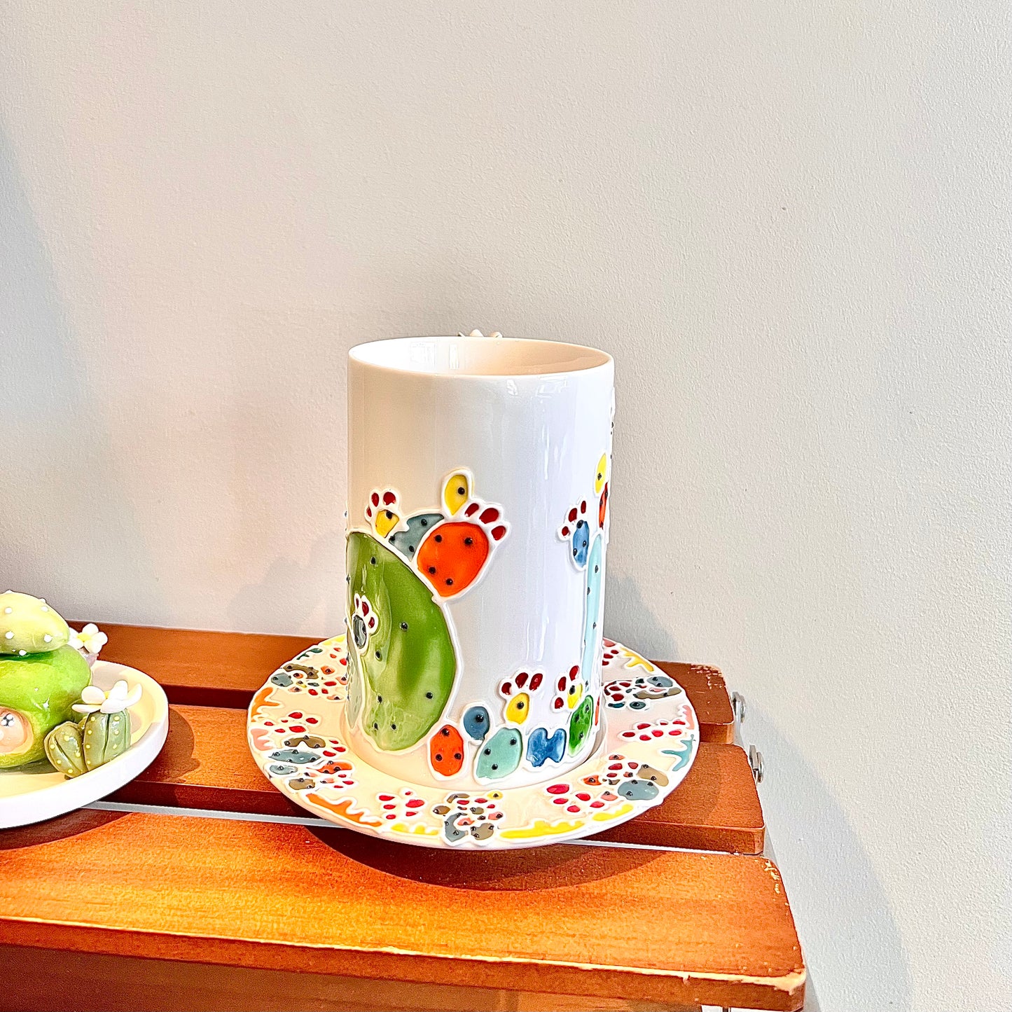 Handmade Cactus Mug Set with Cat Spoon